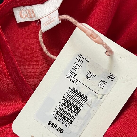 GB NWT Y2K Red Satin Surplice Neckline Ruched Side Satin Midi Slip Dress Small - Picture 8 of 9